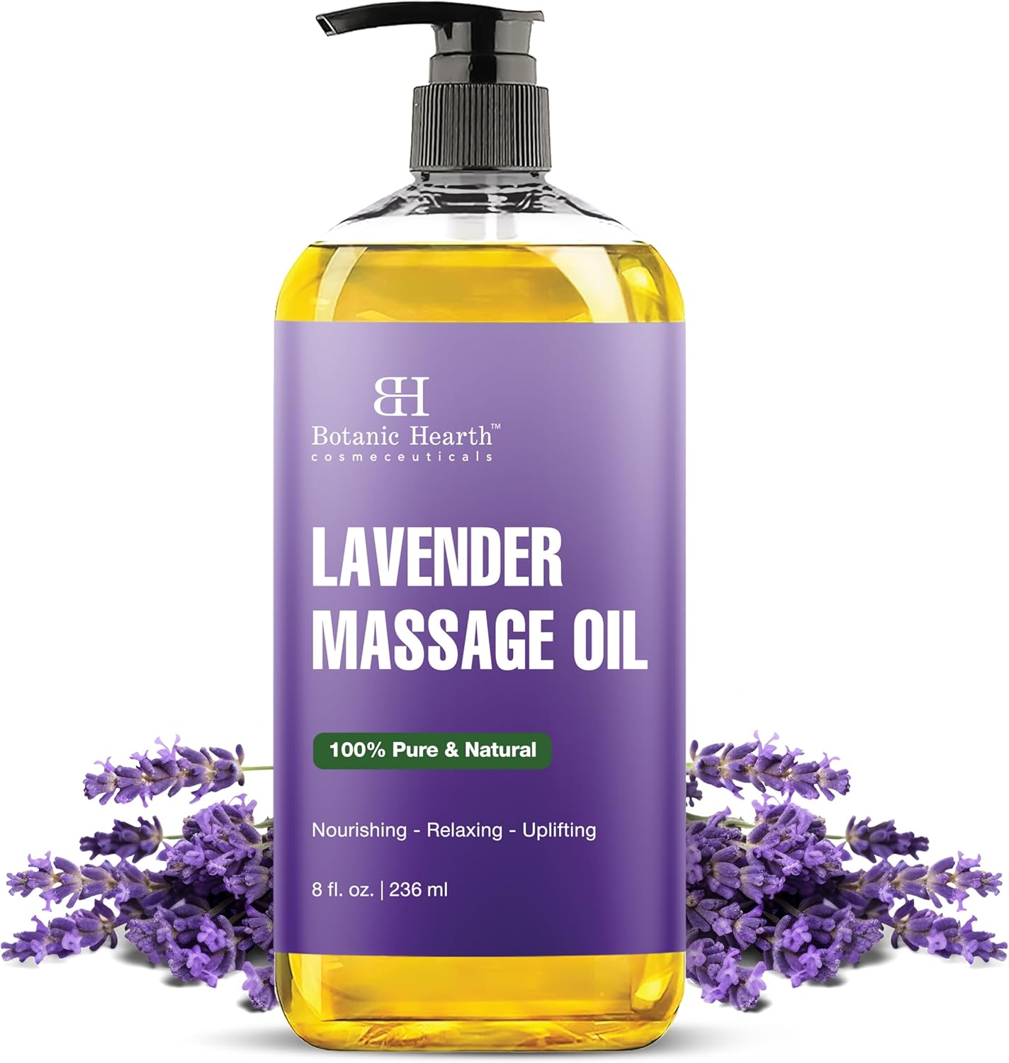 Lavender Massage Oil with Pure Lavender Oil (8 Fl Oz) Skin Tightening Massage Oil for Massage Therapy and Instant Absorption for Bum Thighs and Belly by Botanic Hearth-Velvo Beauty