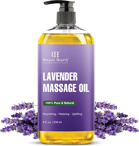 Lavender Massage Oil with Pure Lavender Oil (8 Fl Oz) Skin Tightening Massage Oil for Massage Therapy and Instant Absorption for Bum Thighs and Belly by Botanic Hearth-Velvo Beauty
