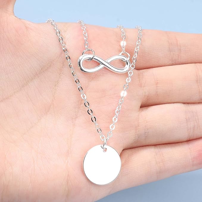 Boho Layered Infinity Coin Necklace Choker Silver Disc Pendant Necklace Forever Necklace Vintage Circle Choker Necklace Chain Jewelry for Women and Girls Gifts for Her-Velvo Beauty