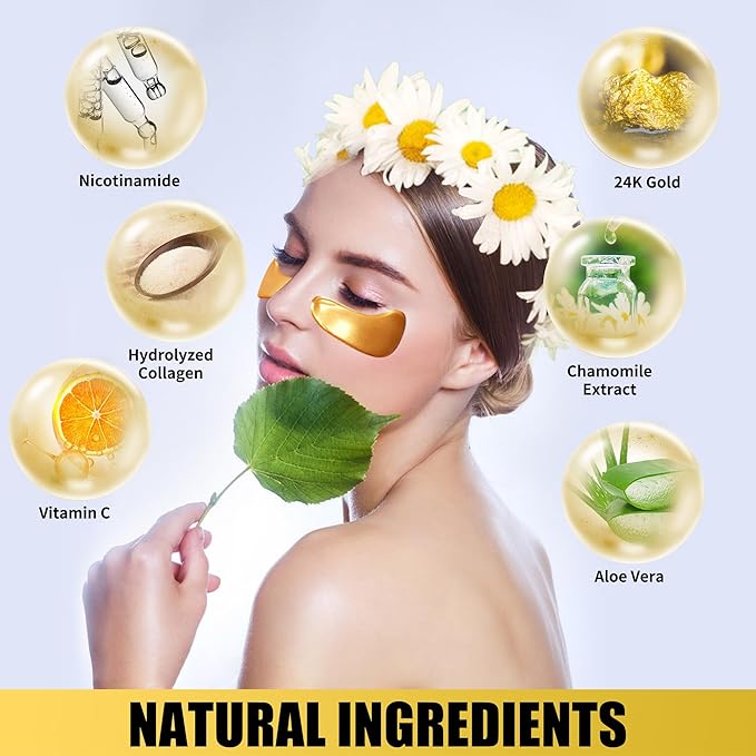 Eye Mask Under Eye Patches (20 Pairs) 24K Golden Under Eye Masks Hyaluronic Acid Eye Patches for Dark Circles and Puffiness, Reduce Wrinkles and Fine Lines Under Eye Area - Gold-Velvo Beauty