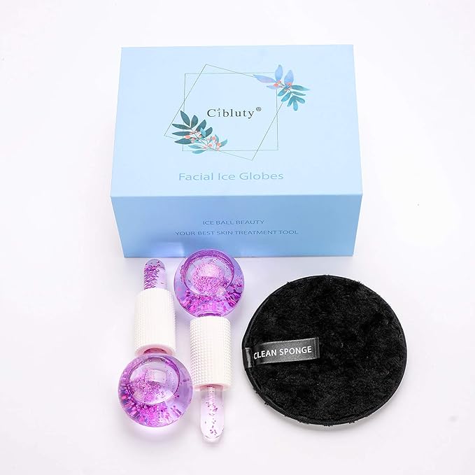 ICE Beauty Balls for Facial, 2PCS Purple Facial Roller for Cold Facial Massage Face Roller Balls with Anti-Freeze Liquid to Reduce Puffiness, Pores, Wrinkles…-Velvo Beauty
