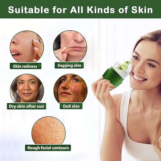 XHJRI Ice Face Roller Massager,Ice Cube Roller for Face, Eyes and Neck Naturally Conditioning and Skin Care,De-Puff Eye Bags,Reduce Migraine Pain,Reusable Massage Silicone Ice Mold (New Green)-Velvo Beauty