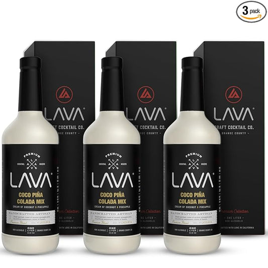 (3 Pack) LAVA Premium Coco Pina Colada Made with Cream of Coconut and Real Pineapple, No Artificial Sweeteners or Flavors, 1-Liter (33.8oz) Glass Bottle.-Velvo Beauty