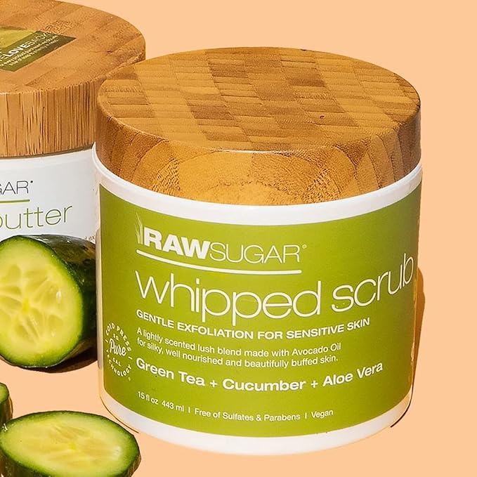Raw Sugar Green Tea + Cucumber + Aloe Vera Body Love Bundle - Sensitive Skin Body Wash, Body Scrub & Body Butter, Clean Ingredients, Formulated without Sulfates and Parabens-Velvo Beauty