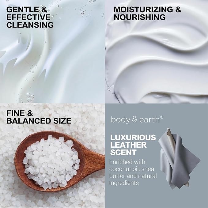 Gift Baskets for Men Body Wash Set Body & Earth Leathers Mens Bath Set with Body Lotion, Face Wash, Shower Gel, Bubble Bath, Loofah & More, Birthday Gifts for Men,regalos para hombre,Christmas Gifts-Velvo Beauty