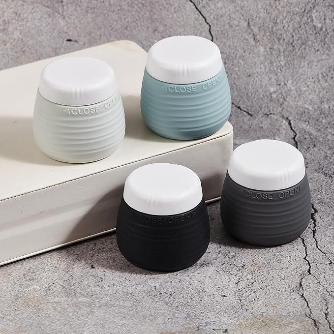 Travel Containers for Toiletries, 1.7oz Travel Size Premium Silicone Cosmetic Cream Jars, TSA Approved Leak-Proof Refillable Accessories W/Toiletry Bag for Cosmetic Face Body Cream(Gray)-Velvo Beauty