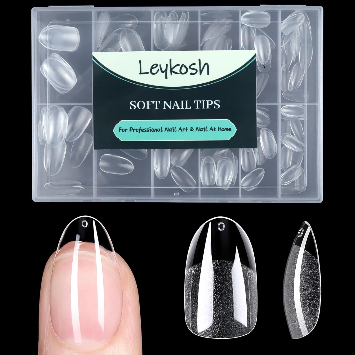 Medium Round Oval Nail Tips, 216pcs Acrylic Fake Nails Gel Nail Tips Soft, Full Cover Pre-Shaped Matte Clear Press on Nails for Extension, Diy at Home Manicure 12 Sizes-Velvo Beauty