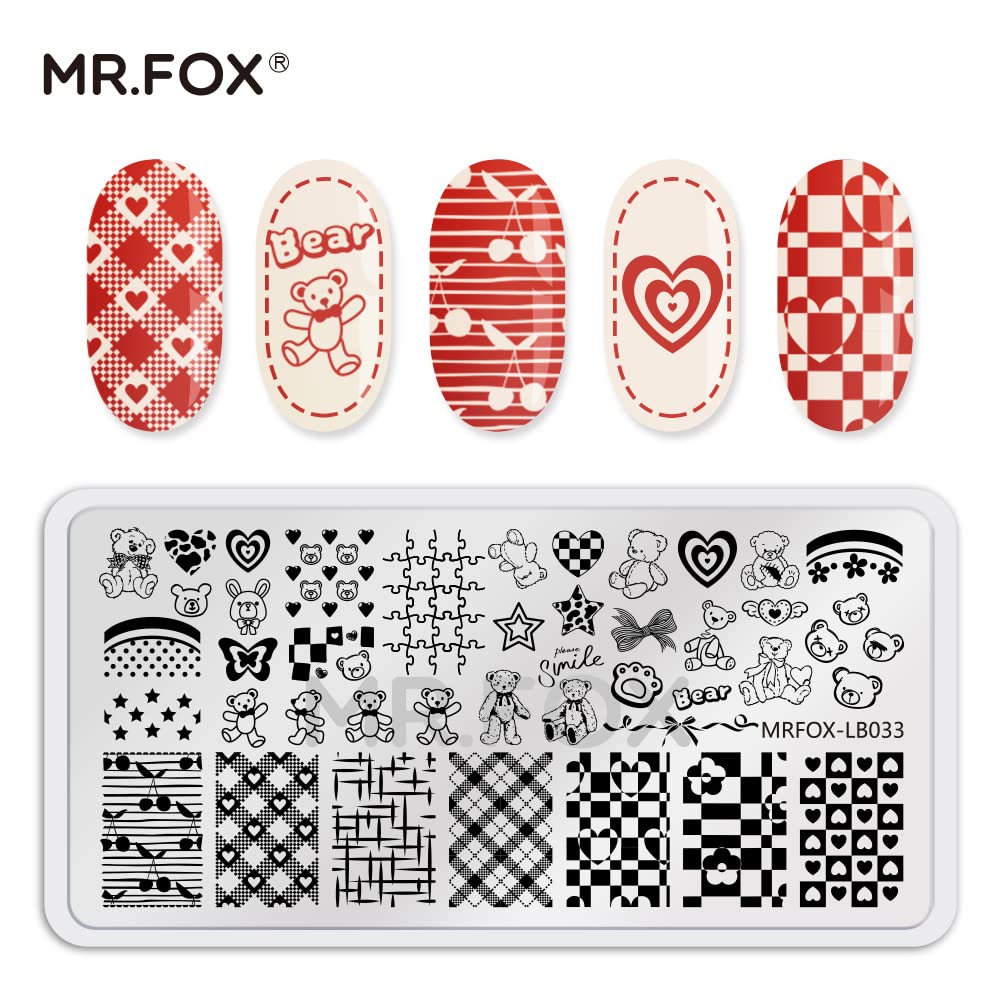 5PCS Nail Stamping Plates, Panda Teddy Bear Butterfly Coffee Pattern Stainless Steel Stencil, DIY Nail Art Template Tools-Velvo Beauty