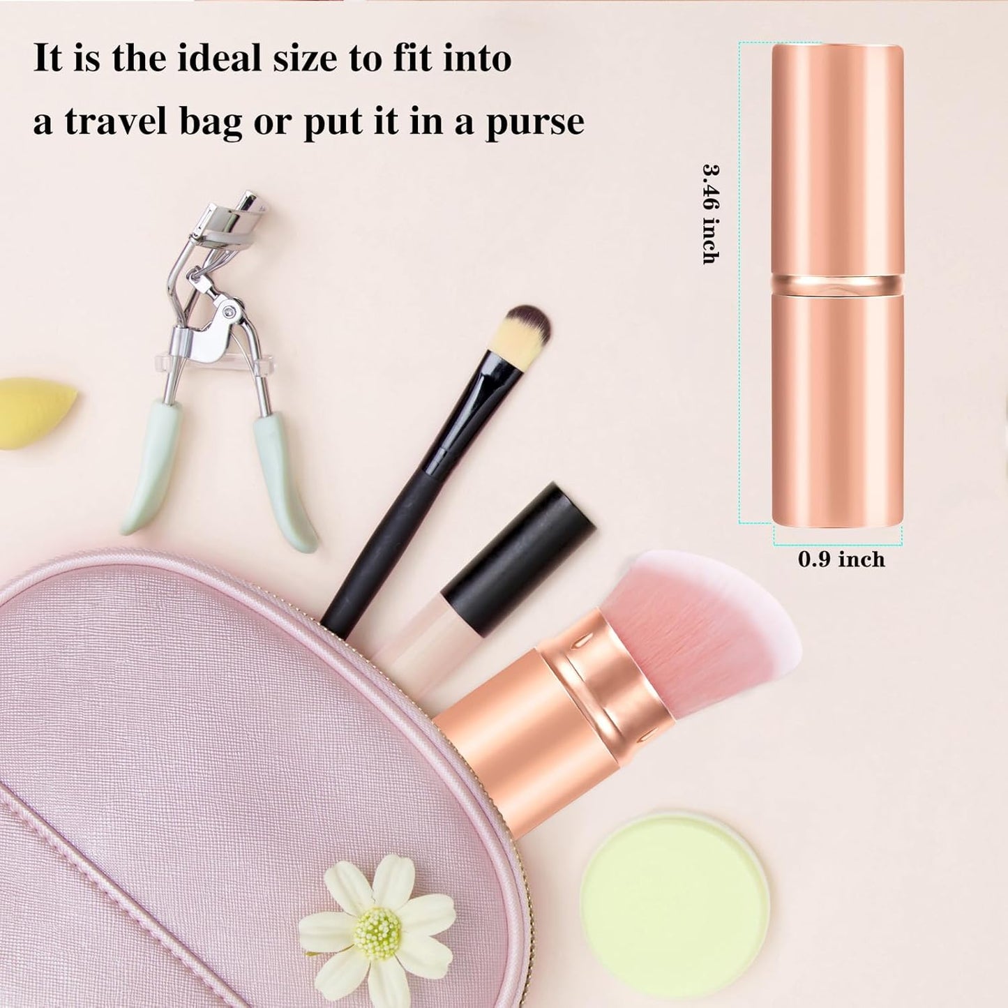 Falliny Retractable Kabuki Makeup Brush, Angled Travel Powder Blush Brush Foundation Makeup Brush with Cover for Blush, Sunscreen,Bronzer, Buffing, Concealer,Highlighter, Powder Cosmetics-Velvo Beauty