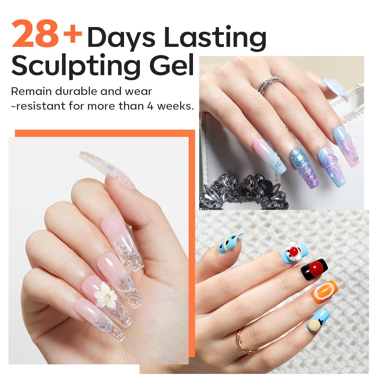 modelones 3D Gel Nail Art Kit, Hard Sculpting Gel for Nail Art Extensions & Molding Non-Sticky for Chrome Powder, Nails Glitter Polish Salon or Home DIY Manicure Cured Needed-Velvo Beauty