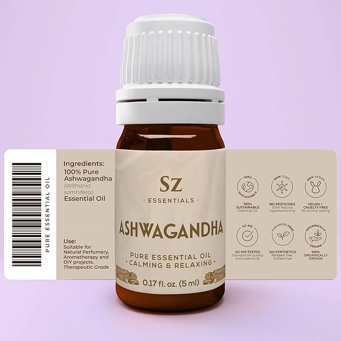 Ashwagandha Essential Oil, 100% Pure and Natural - Undiluted, Steam Distilled from Withania Somnifera - Woody & Earthy Scent with Nutty Overtones - Therapeutic Grade & Vegan - 0.17oz-Velvo Beauty
