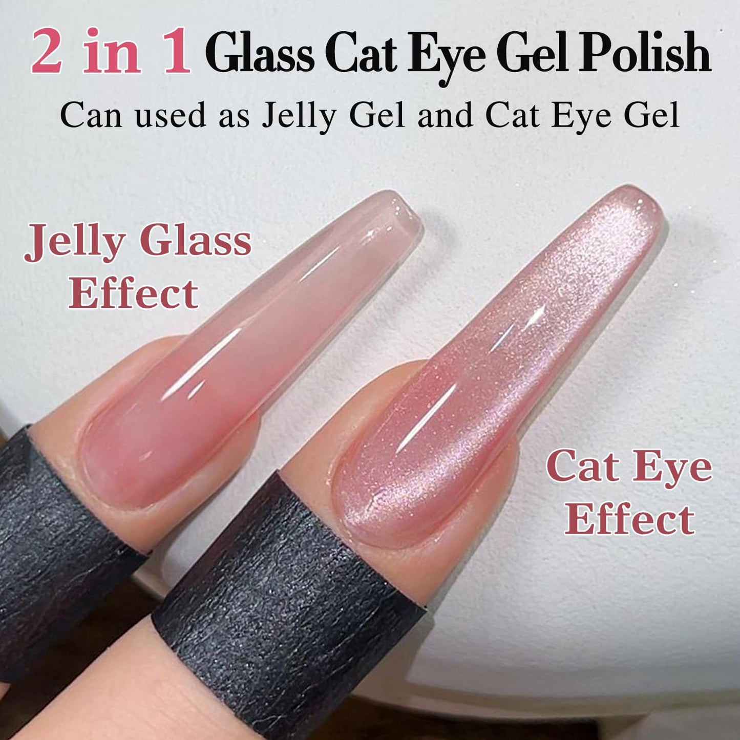 Double Rhythm Jelly Glass Cat Eye Gel Polish with Magnet 15ML Holographic Glitter Shimmer Translucent Sheer Color Magnetic Polish Salon DIY at Home (Jelly Pink Orange-MC1102)-Velvo Beauty