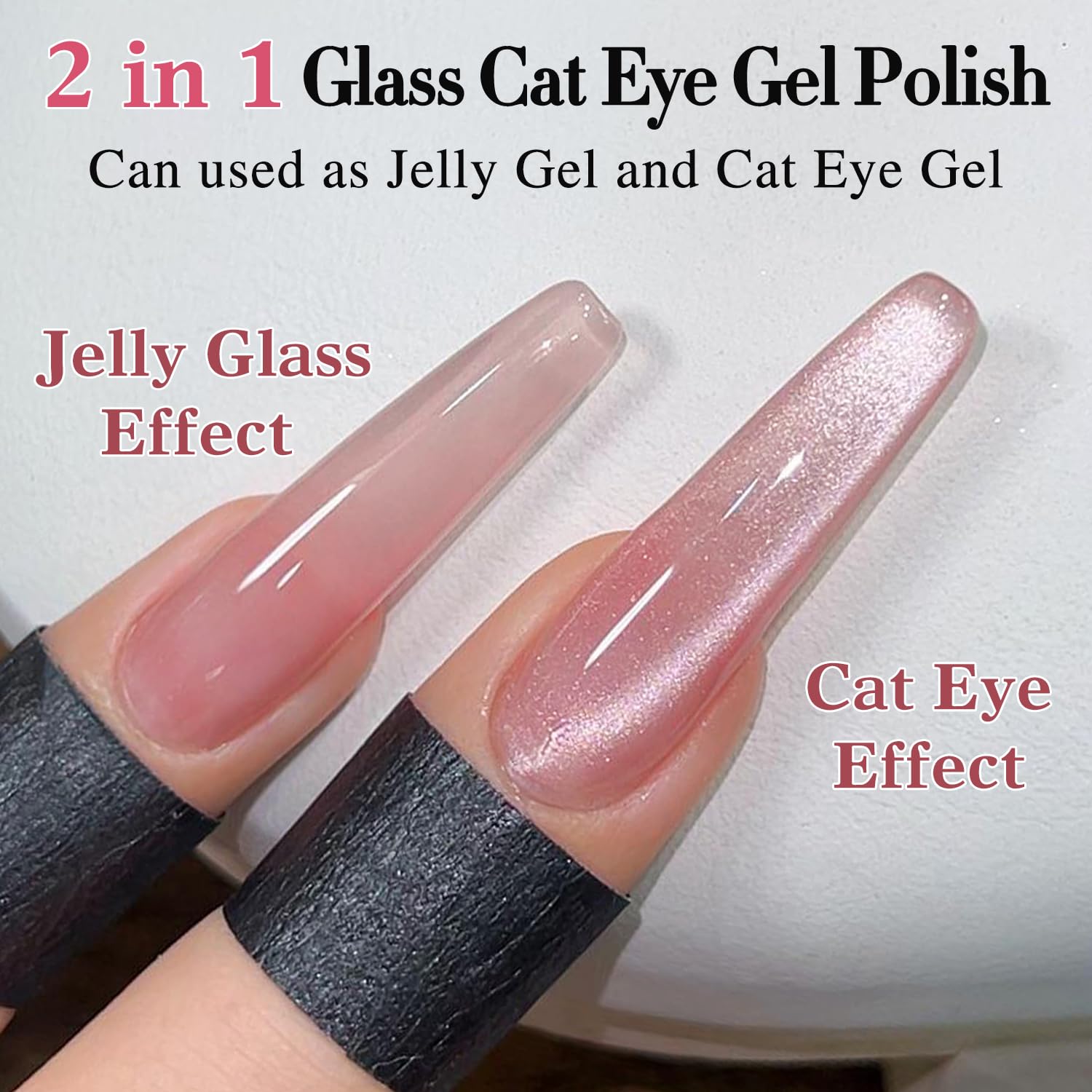 Double Rhythm Jelly Glass Cat Eye Gel Polish with Magnet 15ML Holographic Glitter Shimmer Translucent Sheer Color Magnetic Polish Salon DIY at Home (Jelly Pink Orange-MC1102)-Velvo Beauty