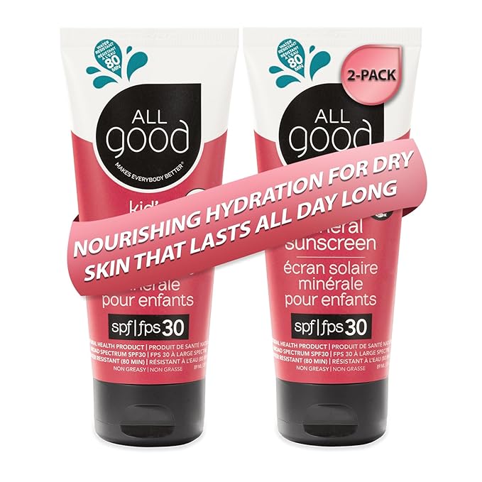 All Good Baby & Kids Sunscreen Lotion for Face & Body - UVA/UVB Broad Spectrum, SPF 30, Zinc Oxide, Coral Reef Friendly, Water Resistant- Zinc, Shea Butter, Coconut Oil, Aloe (3 oz)(2-pack)-Velvo Beauty
