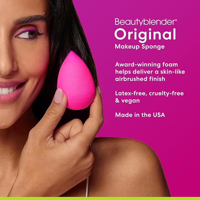 Beautyblender® | Original Pink Beauty Blender Makeup Sponge, Super-Soft Foam Easily Blends Foundations, Powders & Creams, Made in USA, Reusable, Washable, Streak Free Application, Vegan, Cruelty Free-Velvo Beauty
