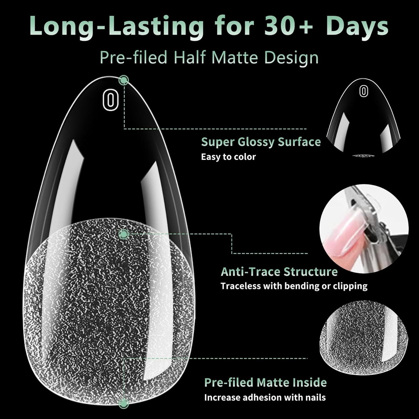 Medium Almond Nail Tips, 216pcs Acrylic Fake Nails Gel Nail Tips Soft, Full Cover Pre-Shaped Matte Clear Press on Nails for Extension, Diy at Home Manicure 12 Sizes-Velvo Beauty