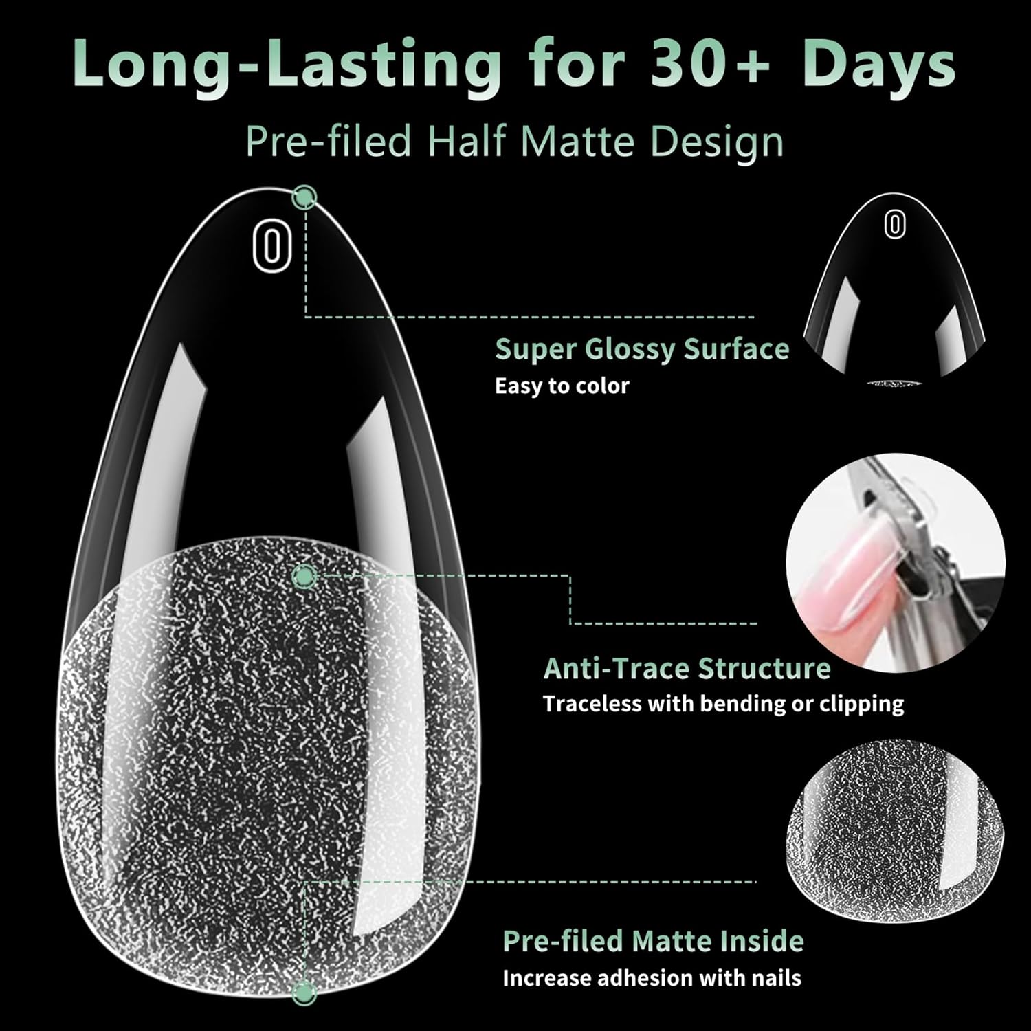 Medium Almond Nail Tips, 216pcs Acrylic Fake Nails Gel Nail Tips Soft, Full Cover Pre-Shaped Matte Clear Press on Nails for Extension, Diy at Home Manicure 12 Sizes-Velvo Beauty