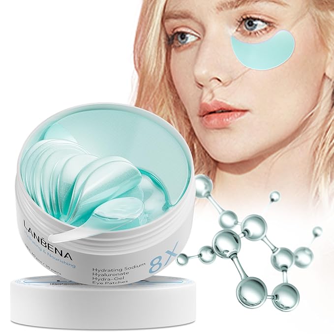 8X Hyaluronic Acid Under Eye Patches(30 Pairs) -Cooling Eye Masks for Deep Moisturizing, with Ectoin Niacinamide Hydra-Gel Collagen, Puffy Eyes Treatment, Fine Lines & Wrinkles Reduce-Velvo Beauty