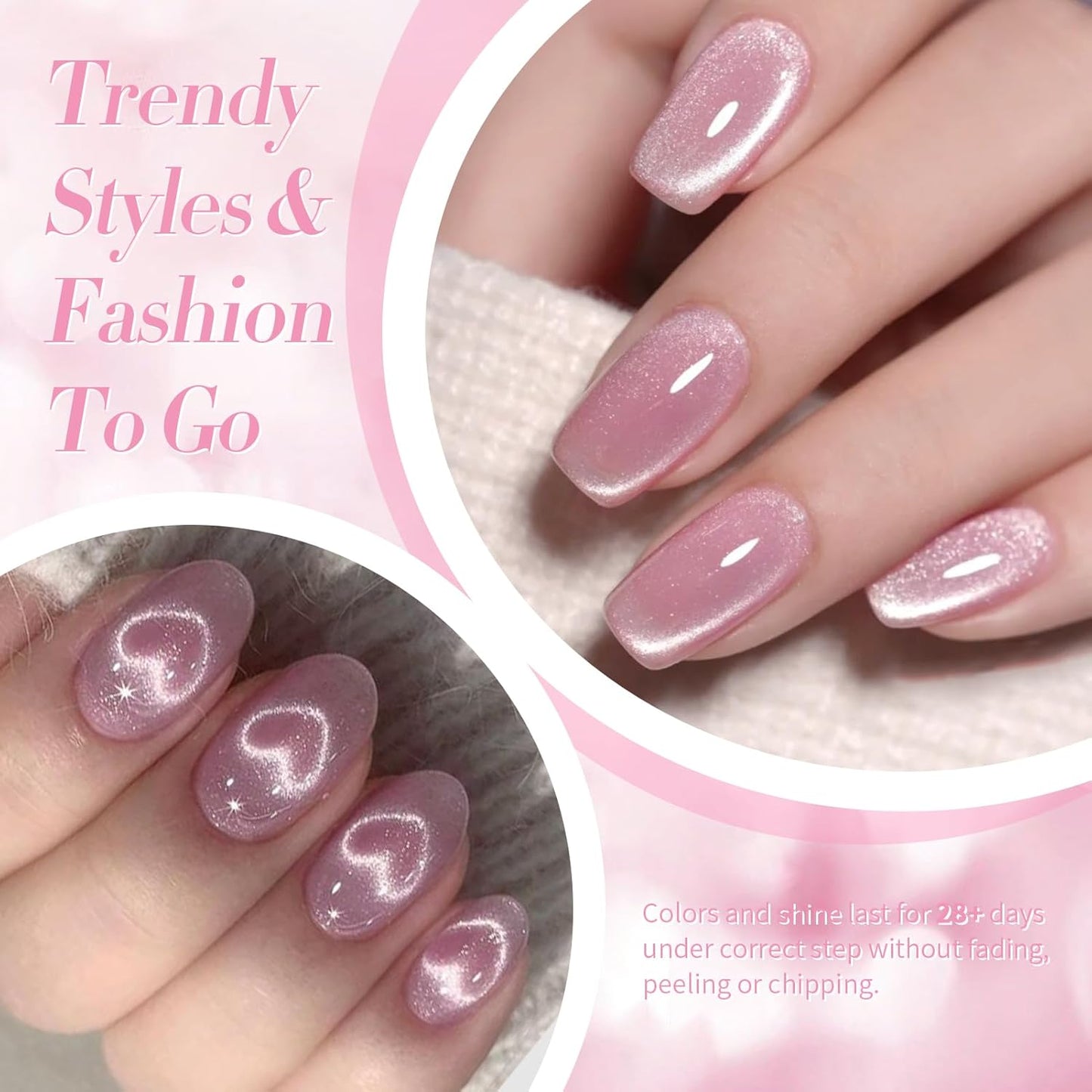 Born Pretty Cat Magnetic Eye Gel Nail Polish, Jelly Pink Glitter Cat Magnetic Gel Nail Polish, Holographic Magnetic Nail Polish for Nail Art Manicure Salon DIY at Home 15ML-Velvo Beauty