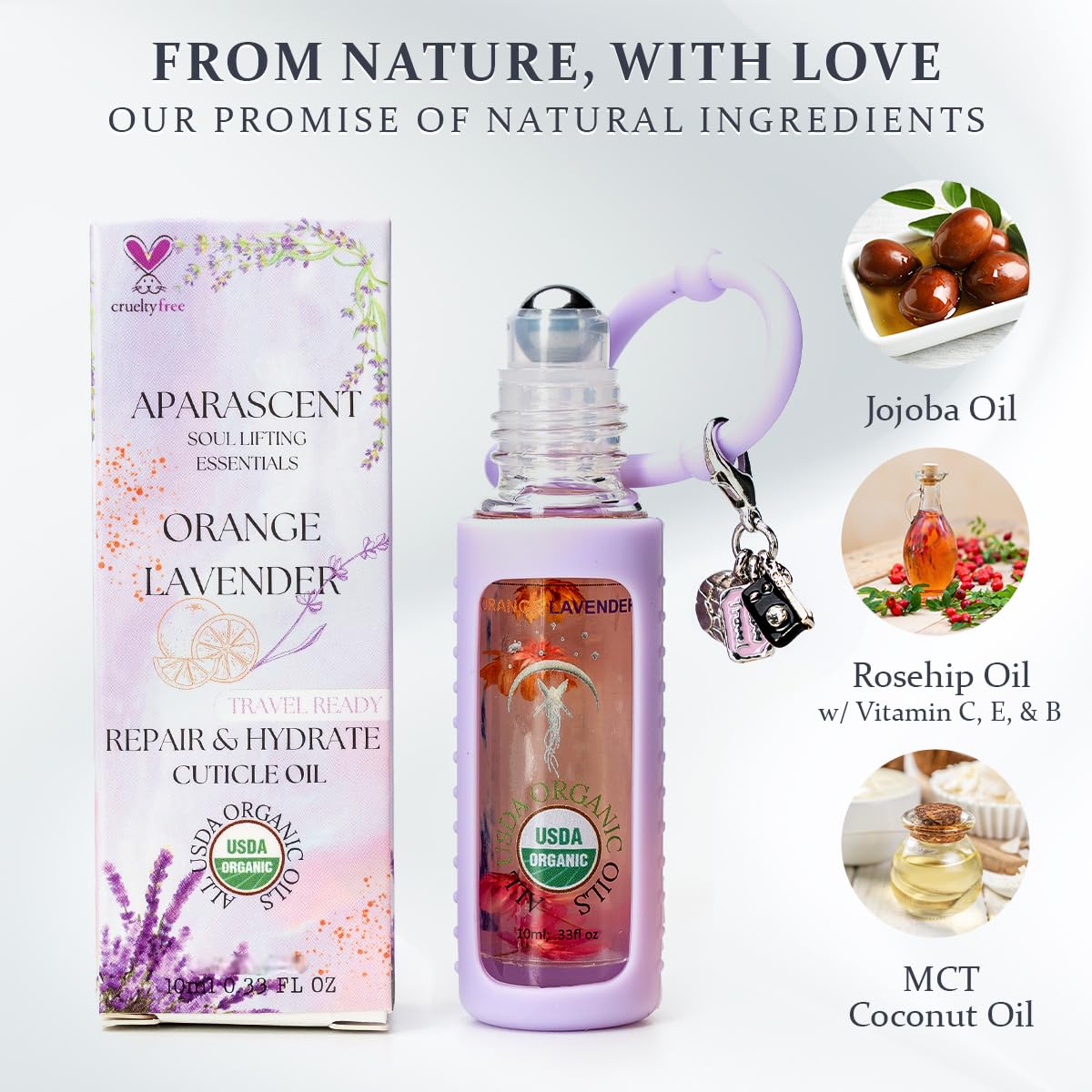 Orange Lavender Organic Nail Cuticle Oil Pen with Jojoba, Coconut MCT, and Rosehip for Nail Hydration, Growth & Strength, Travel Size Keychain(0.34 Fl Oz)-Velvo Beauty