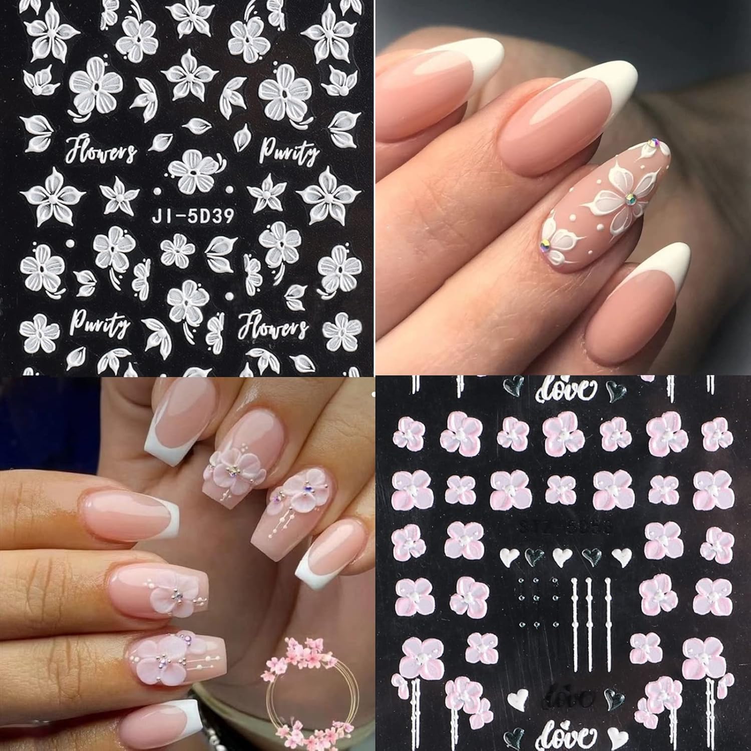 6 Sheets Flower Nail Stickers for Nail Art 5D Embossed Engraved Nails Decals 3D Spring Nails Supplies Accessories Self-Adhesive DIY Design Decoration for Women and Girls-Velvo Beauty