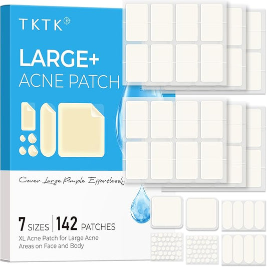Large Acne Patches for Face, 7 Sizes Big Pimple Patches, XL Hydrocolloid Bandages for Body, Chin, Forehead, Nose, Back Blemish Zit Breakouts, Hydrocolloid Patch (Square, Strip, Dot 142 Count)-Velvo Beauty