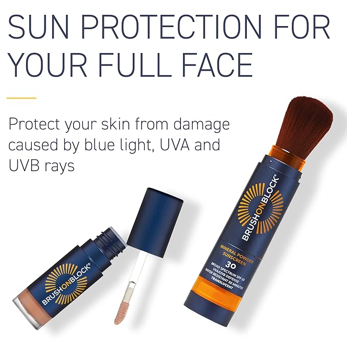 Brush On Block Full Face Sun Protection Kit, Translucent Mineral Powdered Sunscreen & Protective Lip Oil SPF 30, Reef Friendly, FSA HSA Eligible-Velvo Beauty