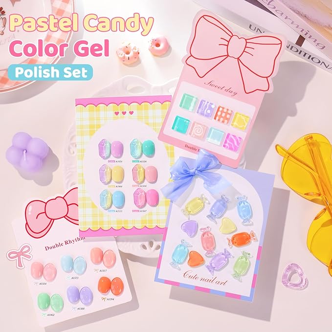 Double Rhythm 28Pcs 0.5Oz Gel Nail Polish Set Same Color Same Bottle Soak Off Gel Polish Kit Nail Art Manicure Salon DIY at Home for Women (Pastel Candy Collection-T24-5)-Velvo Beauty