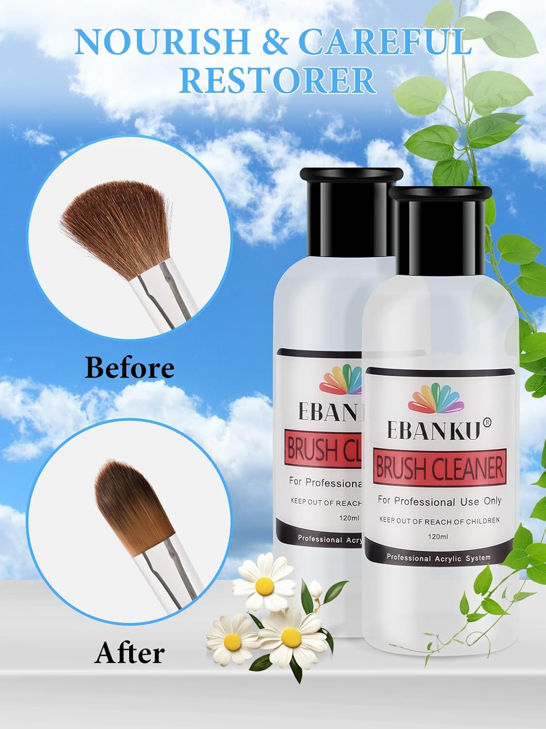 EBANKU 120ml Acrylic Nail Brush Cleaner, 3 in 1 Nail Art Brushes Conditioner Nail Brush Clean Solution Quickly Clean With Glass Cup and Scrub Brush for Solid Gel Polish/Nail Extension Gel-Velvo Beauty