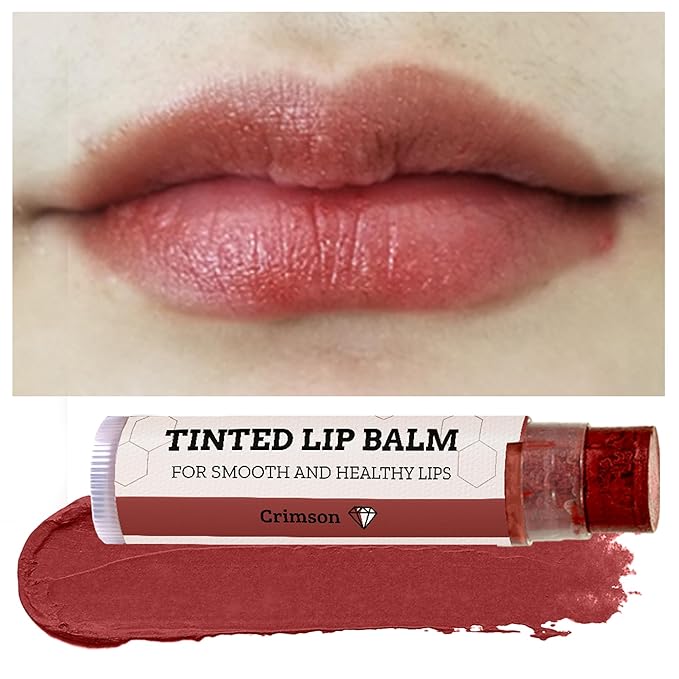 Tinted Lip Balm by Earth’s Daughter – 4 Pack of Crimson Color – Beeswax, Coconut Oil, Cocoa Butter, Vitamin E – Moisturize and Beautify – Paraben Free-Velvo Beauty