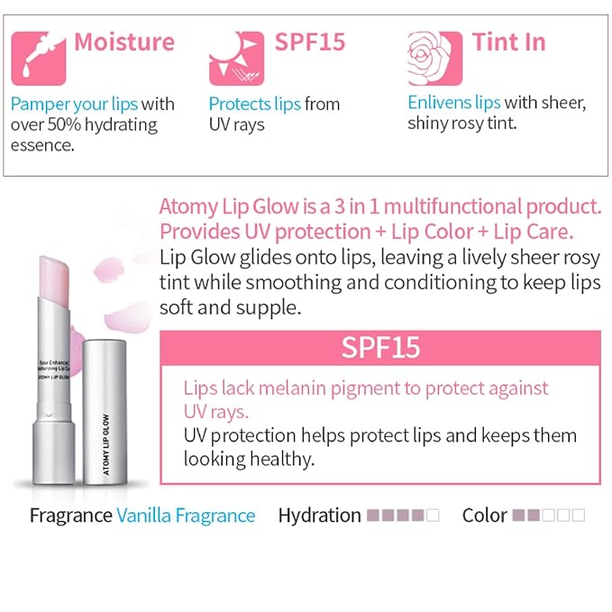 Atomy Lip Glow 3.3g x 2 EA - Moisturizing Lip Care Treatment Balm with Natural Pink Color-Velvo Beauty