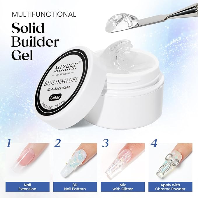 MIZHSE Non-Sticky Solid Builder Gel, Aurora Blue and Clear Sculpting Gel for Nails, Mermaid Pearl Building Carving Modeling Hard Extension 3D Nail Art Salon Home DIY-Velvo Beauty