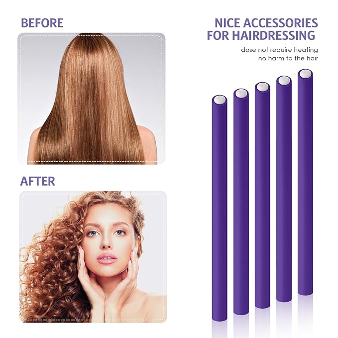 Syhood 30 Pcs 7'' Flexible Curling Rods Twist Foam Hair Rollers Soft Foam No Heat Hair Rods Rollers and 1 Steel Pintail Comb Rat Tail Comb for Women Long Short Hair(Purple,7 x 0.39 Inch)-Velvo Beauty