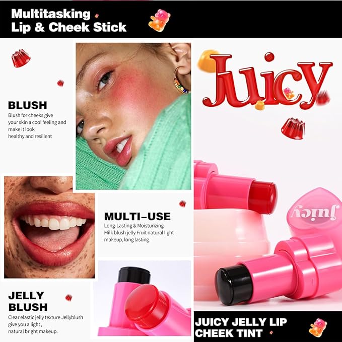 Cooling Water Jelly Tint Stick，Multi-Use Juicy Love Blush, 3-In-1cheek Blush & Eyeshadow & Lip Tinted Long-Lasting Moisture Stick，Bouncy Jelly Texture，Creates A Moist Watercolor Effect (#05, 0.32oz)-Velvo Beauty