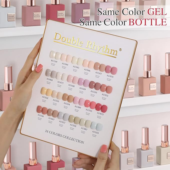 Double Rhythm 28Pcs 0.5Oz Gel Nail Polish Set Same Color Same Bottle Soak Off Gel Polish Kit Nail Art Manicure Salon DIY at Home for Women (Nude Pink Collection-T24-3)-Velvo Beauty