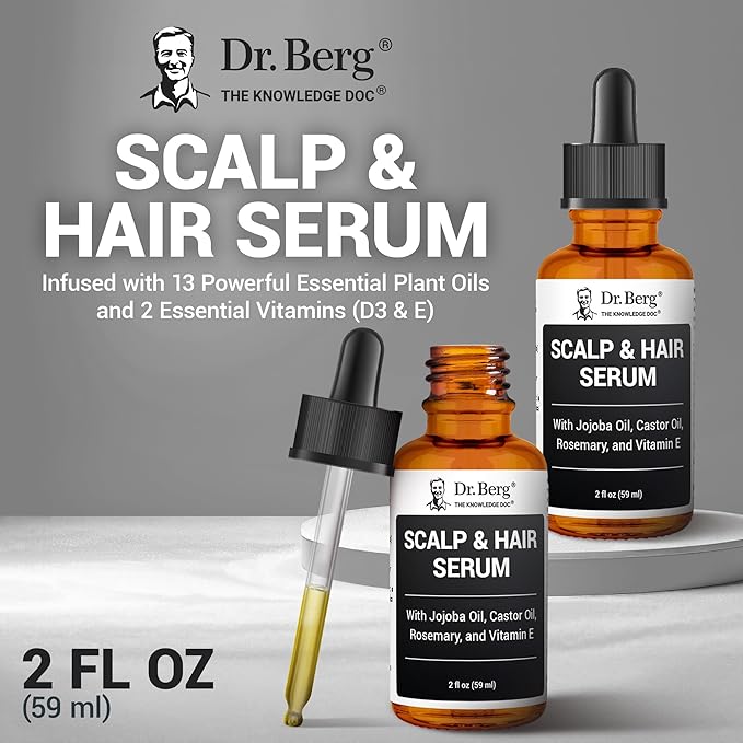 Dr. Berg Scalp & Hair Serum (Improved Formula) with Vitamin D3 & E - Clinically Tested, Paraben- and Sulfate-Free Hair Oil for Women & Men - Includes Rosemary Oil, Castor Oil & Jojoba Oil - 2 Fl oz-Velvo Beauty