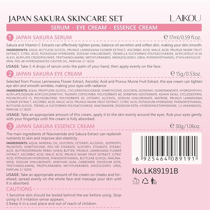 Skin Care Set JAPAN SAKURA Women Beauty Gift Sets Skin Care Kit with Serum, Eye Cream, Face Cream Travel Kit for Women Wife Mom Teen Girls TSA-friendly Sizes Birthday Gift 3pcs-Velvo Beauty