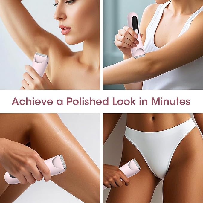 Lanumi Bikini Trimmer Women Rechargeable Body Hair Trimmer Electric Shaver Pubic Hair Grooming Kit with Charging Dock IPX7 Waterproof Wet/Dry Use (Pink)-Velvo Beauty