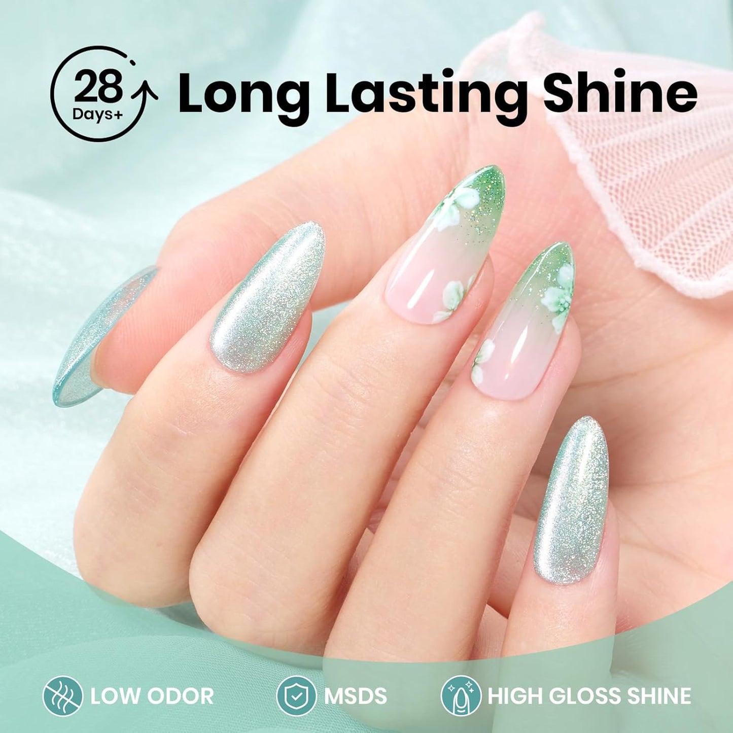 Beetles Green Cat Eye Gel Polish, 15ML Mint Green Cat Eye Glitter Gel Polish with Magnet Soak Off UV Shimmer Velvet Gel Mint Stardust Series French Nail Art Design Manicure Gifts for Women-Velvo Beauty
