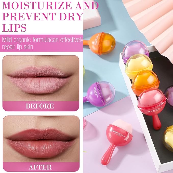 24 Pcs Lollipop Lip Balm Bulk Lip Balm Cherry Grape Orange Honey Taste Lip Balm Lip Care Gift for Women Soothing Moisturizing Lip Balms for Dry Chapped Lips Office Business Favors-Velvo Beauty