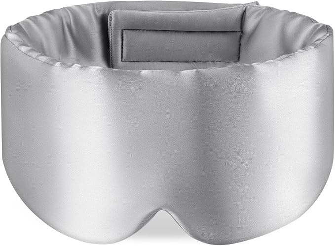Zenssia 100% Mulberry Silk Sleep Mask Eye Mask for Man and Woman with Adjustable Headband, Full Size Large Sleep Mask & Blindfold for Total Blackout for All Night Sleep, Travel & Nap-Silvergrey-Velvo Beauty