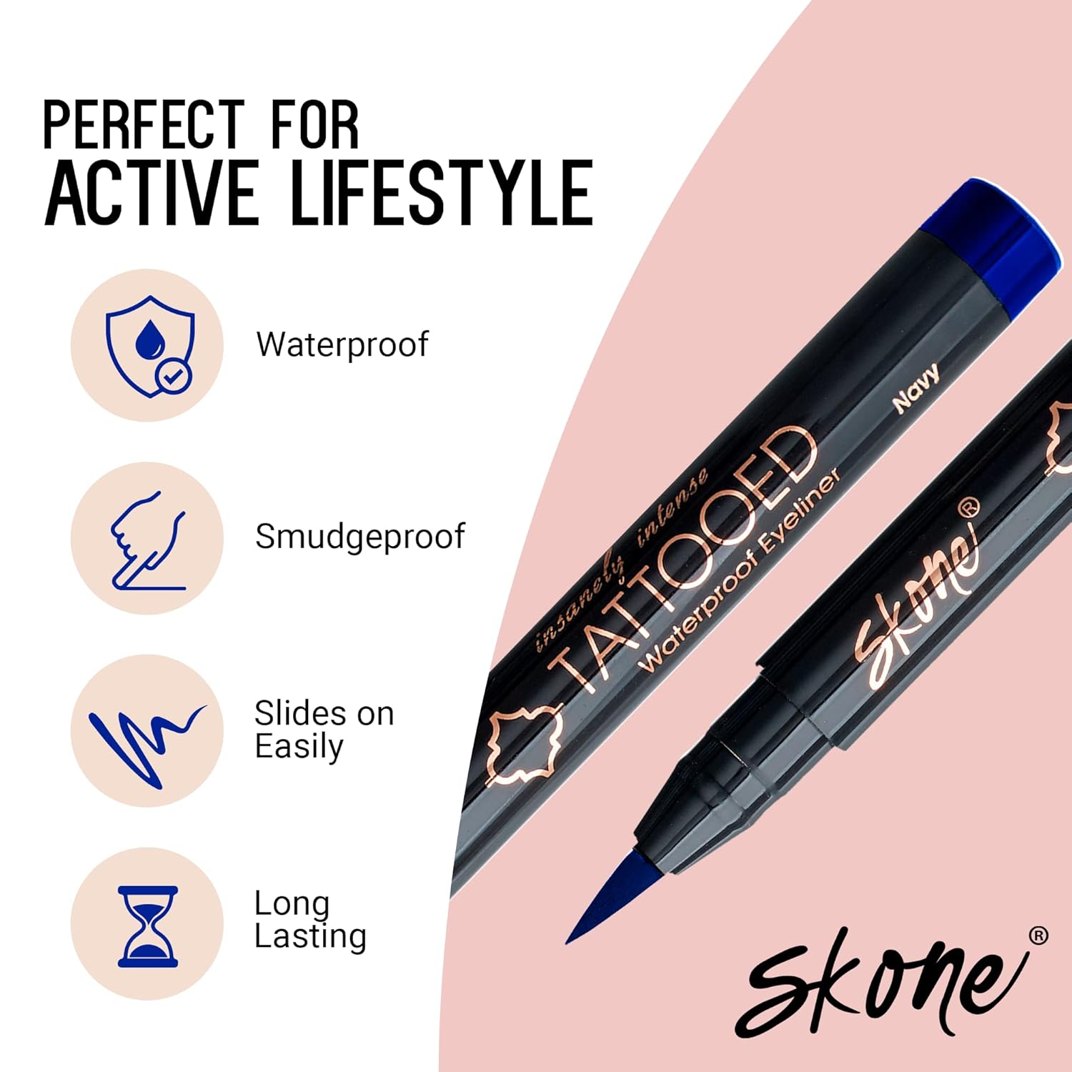 Skone Cosmetics Insanely Intense Tattooed Eyeliner Pen - Waterproof Liquid Eyeliner, Long Lasting, Sweat Proof, Smudge Proof Felt Tip Liquid Eyeliner - Pigmented Eye Liner Makeup - Navy (0.07oz)-Velvo Beauty