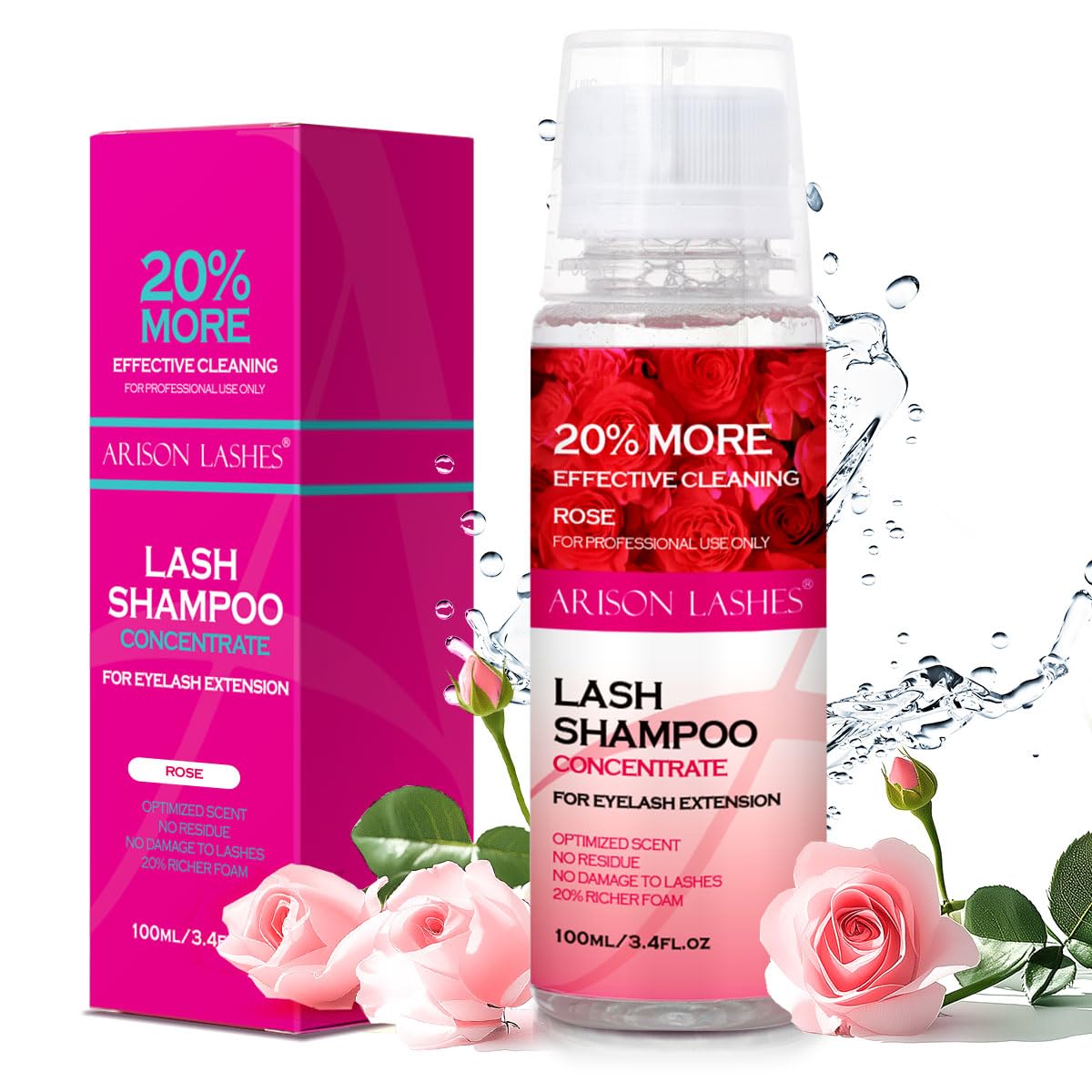 ARISON LASHES Lash Shampoo Concentrate for Lash Extensions 100ML Eyelash Cleanser Concentrate Oil-Free Eyelash Extension Shampoo with Salon Home Care(Rose)-Velvo Beauty