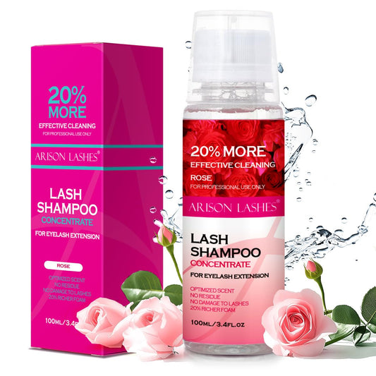 ARISON LASHES Lash Shampoo Concentrate for Lash Extensions 100ML Eyelash Cleanser Concentrate Oil-Free Eyelash Extension Shampoo with Salon Home Care(Rose)-Velvo Beauty