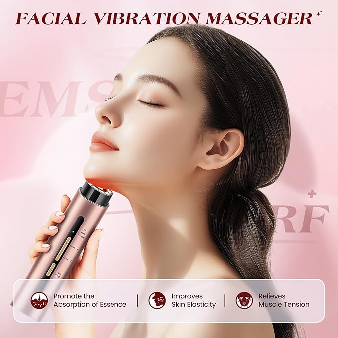 Microcurrent Facial Device, 3 Modes Red Light Therapy for Face and Neck, Skin Care Facial Massager Perfect Gifts for Women Men(Gold)-Velvo Beauty