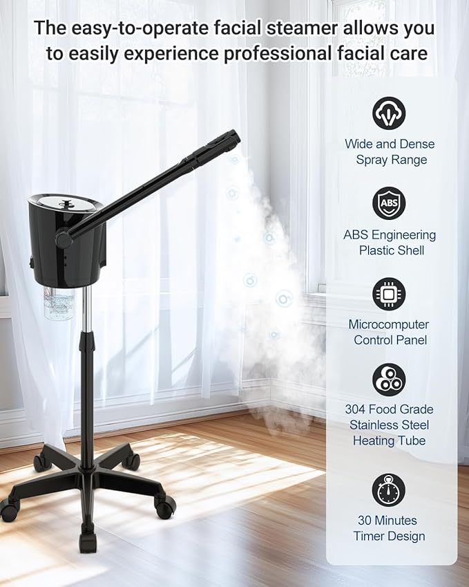 Kingsteam Professional Facial Steamer with Ozone - Ionic Nano Hot Mist Steamer with Large Capacity and 30-Min Timer for Estheticians, Beauty Salons, and Home Skin Care Use-Velvo Beauty