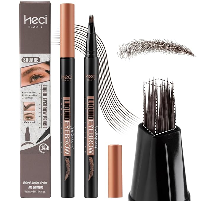 Microblading Eyebrow Pen - Waterproof Liquid Eyebrow Pencil with Angled Eyebrow Brush, Shapes & Fills Hair-Like Looking Brows, Lasts All-Day,Eye brow Pencil for Women and Girls Makeup,Brown-Velvo Beauty