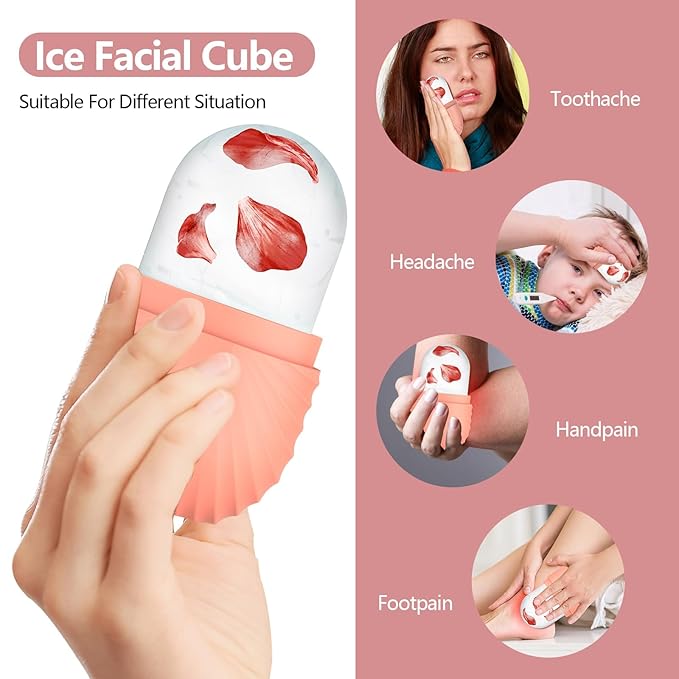 2pcs Ice Roller for Face and Eye, Silicone Ice Facial Roller Ice Holder, Face Ice Mold Skin Care, Face Icers Reusable Ice Cube Roller for Shrink Pores Anti Wrinkle Reduce Puffiness, Pink Green-Velvo Beauty