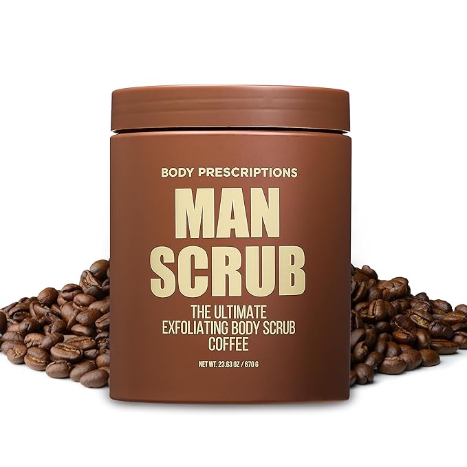 Body Prescriptions Men’s Exfoliating Body Scrub – Ultimate Skin Cleansing Wash in Jar with Twist-Top Lid, For All Skin Types, 21 Ounce (Pack of 2), Coffee-Velvo Beauty