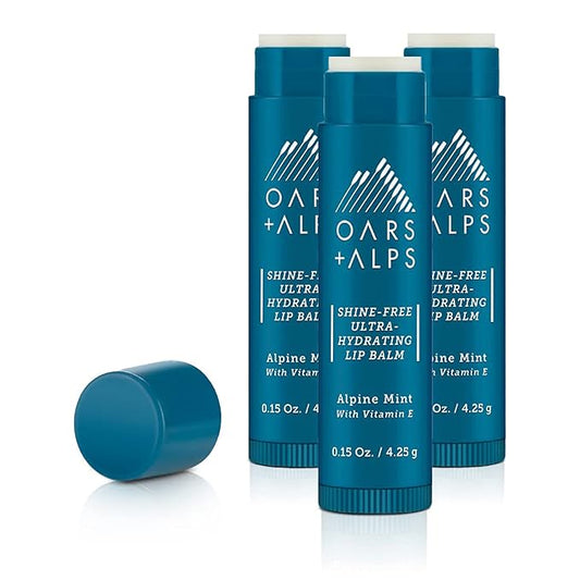 Oars + Alps Shine Free Lip Balm, Ultra Hydrating Lip Care Infused with Vitamin E, Alpine Mint Scent, 0.45 Oz Each, 3 Pack-Velvo Beauty